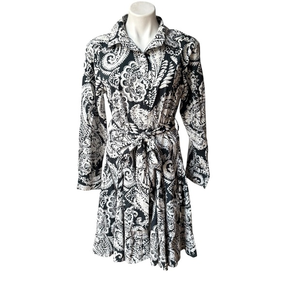 Uncle Frank Dresses & Skirts - Uncle Frank Button Down Tie Waist Swing Shirtdress, Navy/White Paisley Print, Sm